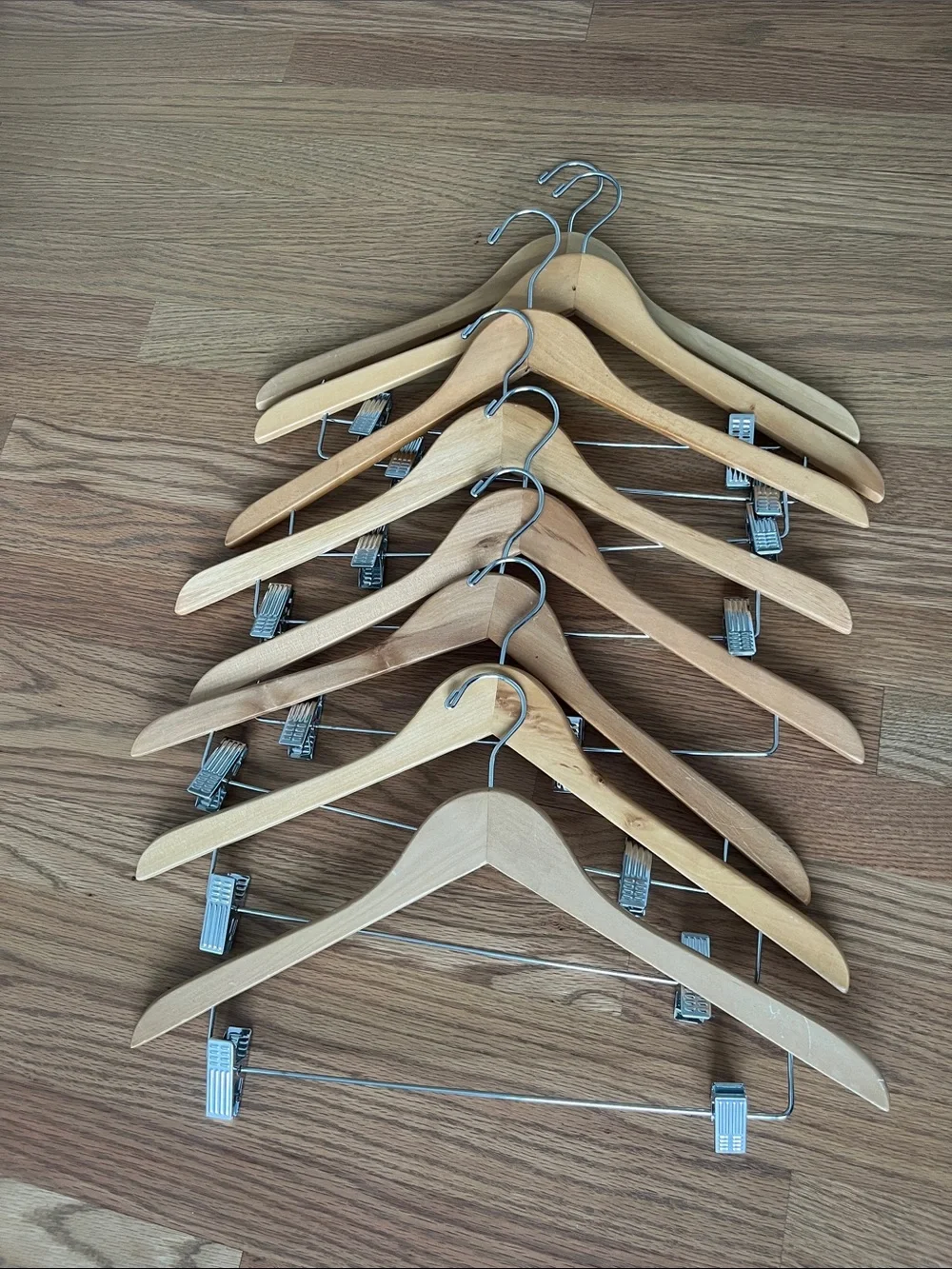8 Natural Wood Multi-Purpose Clothes Hangers with Clips - Pack